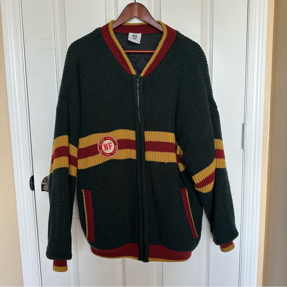 Vintage New Fast Retro Athletic Varsity Knit Bomber Jacket Lined XL Gryffindoor - Picture 2 of 11